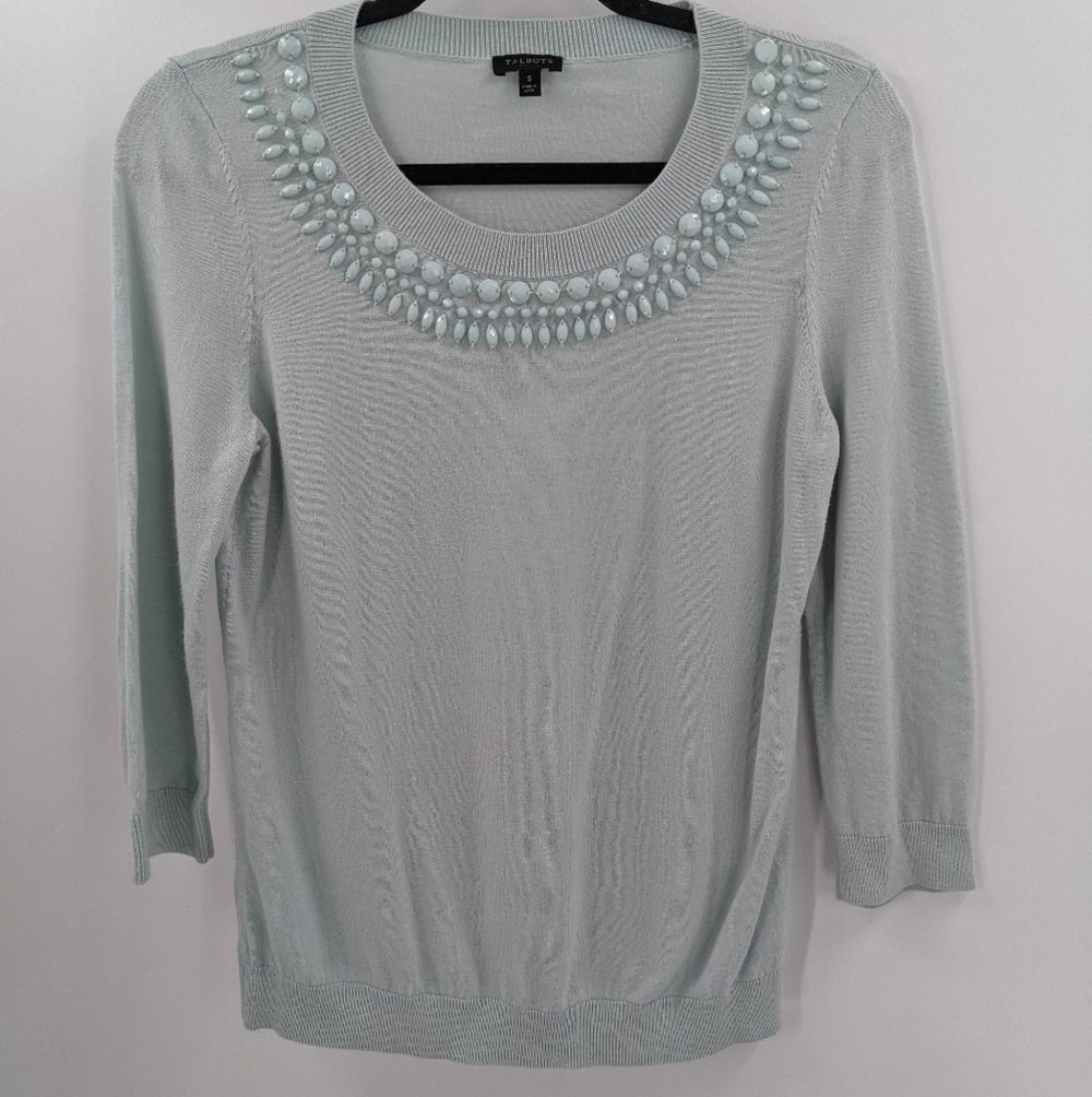 TALBOTS Beaded Neck 3/4 Sleeve Sweater
